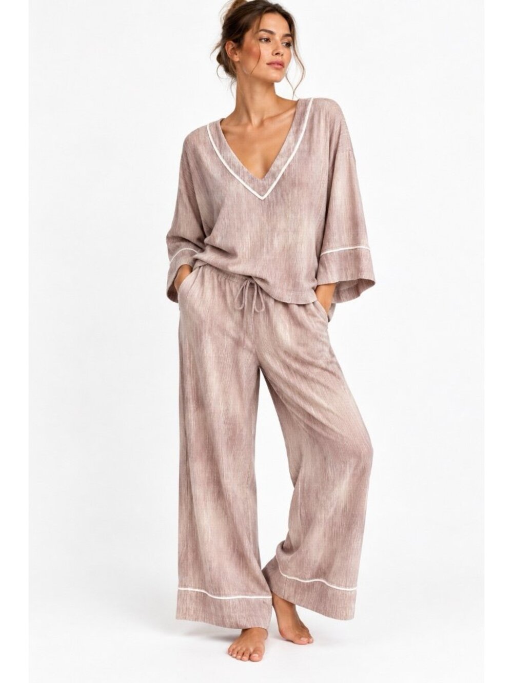 DONNA KARAN SLEEPWEAR 2 piece pajama set XL mauve loungewear elevated sleep